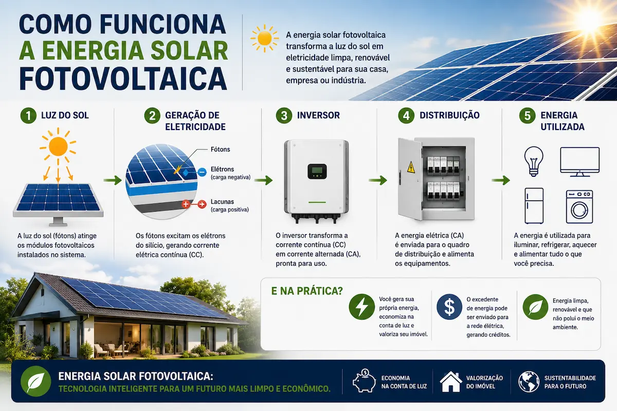como funciona a energia solar fotovoltaica