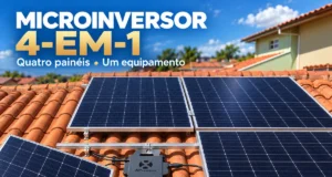 Microinversor solar 4-em-1 conectado a quatro painéis fotovoltaicos