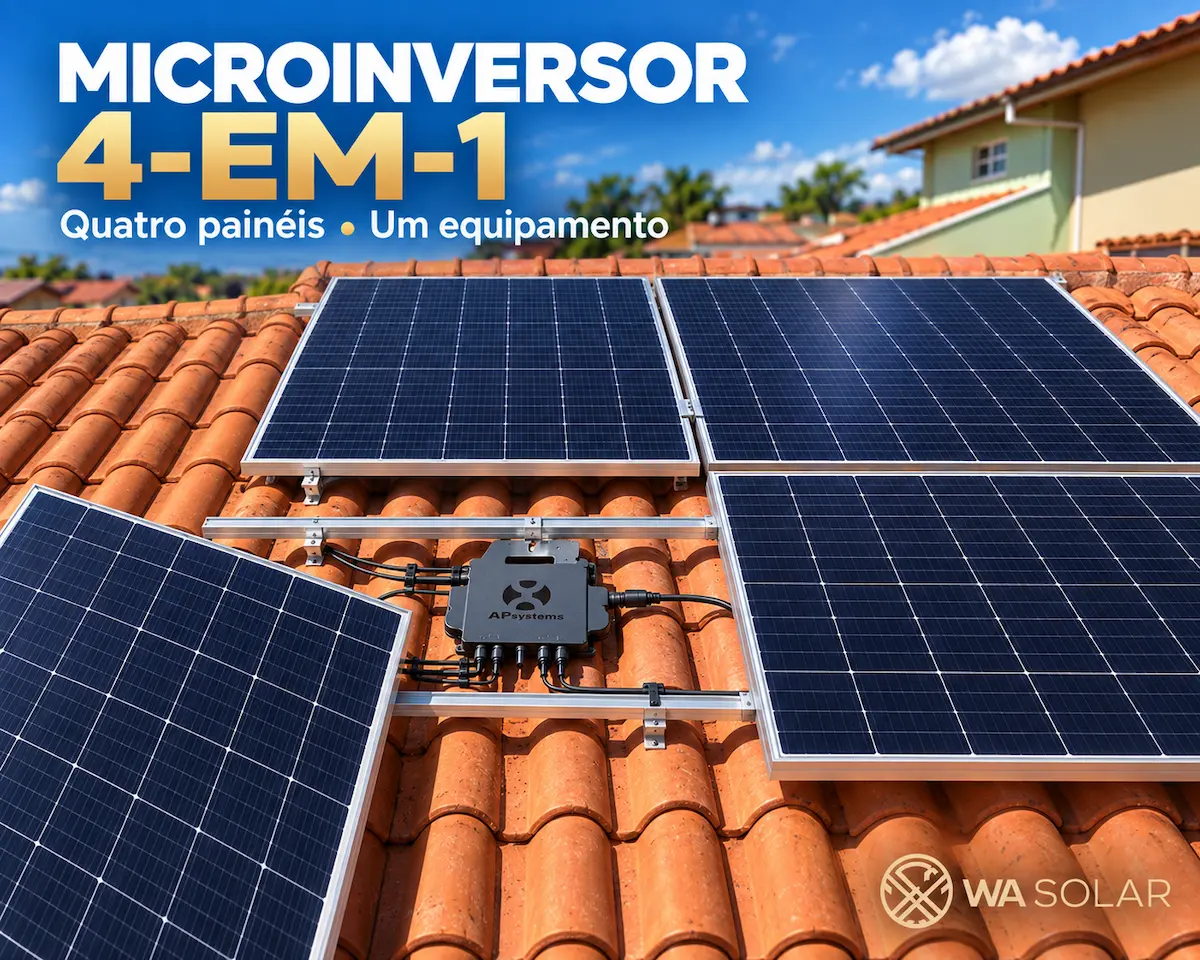 Microinversor solar 4-em-1 conectado a quatro painéis fotovoltaicos