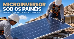 Microinversor instalado sob os painéis de um sistema fotovoltaico