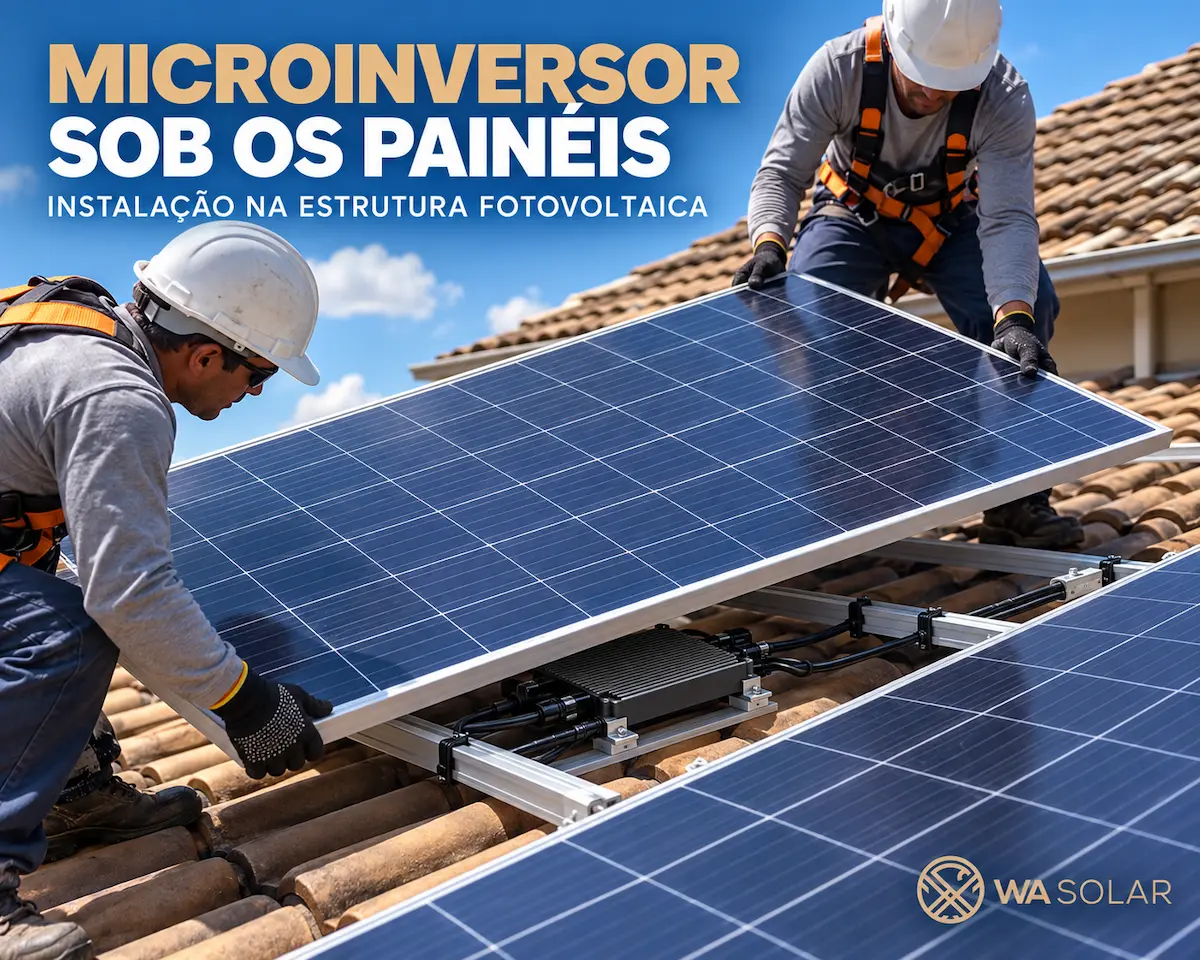 Microinversor instalado sob os painéis de um sistema fotovoltaico