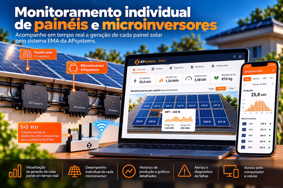 Monitoramento individual de painéis solares e microinversores pelo sistema EMA da APsystems