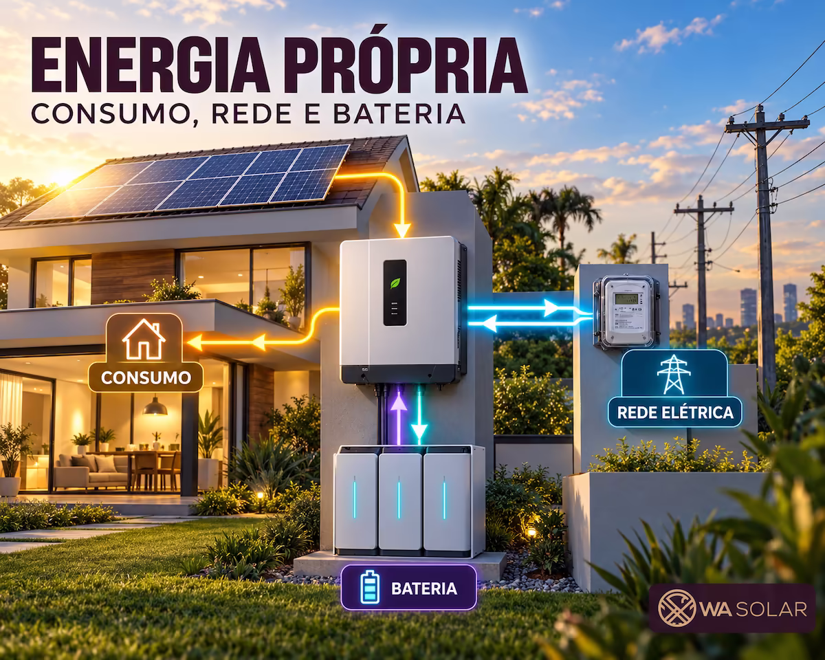 energia própria entre consumo rede elétrica e bateria