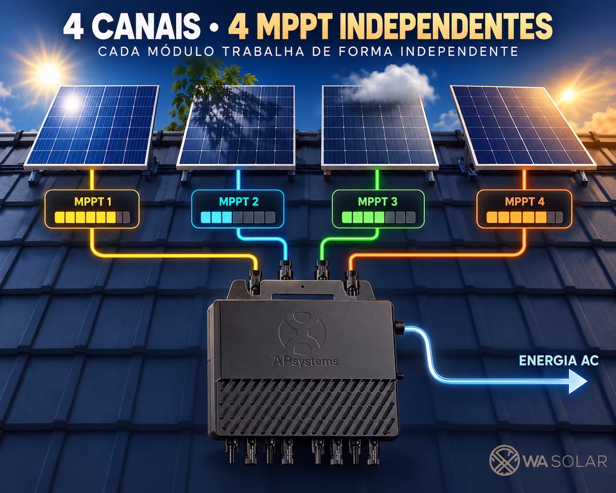 Funcionamento dos quatro canais com MPPT independente do APsystems QS1