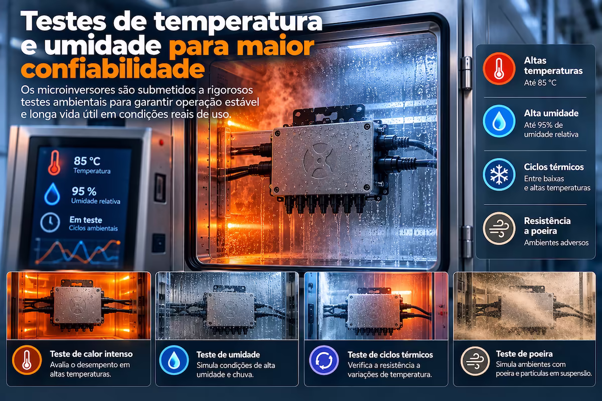Microinversor submetido a testes de temperatura e umidade para avaliação de confiabilidade