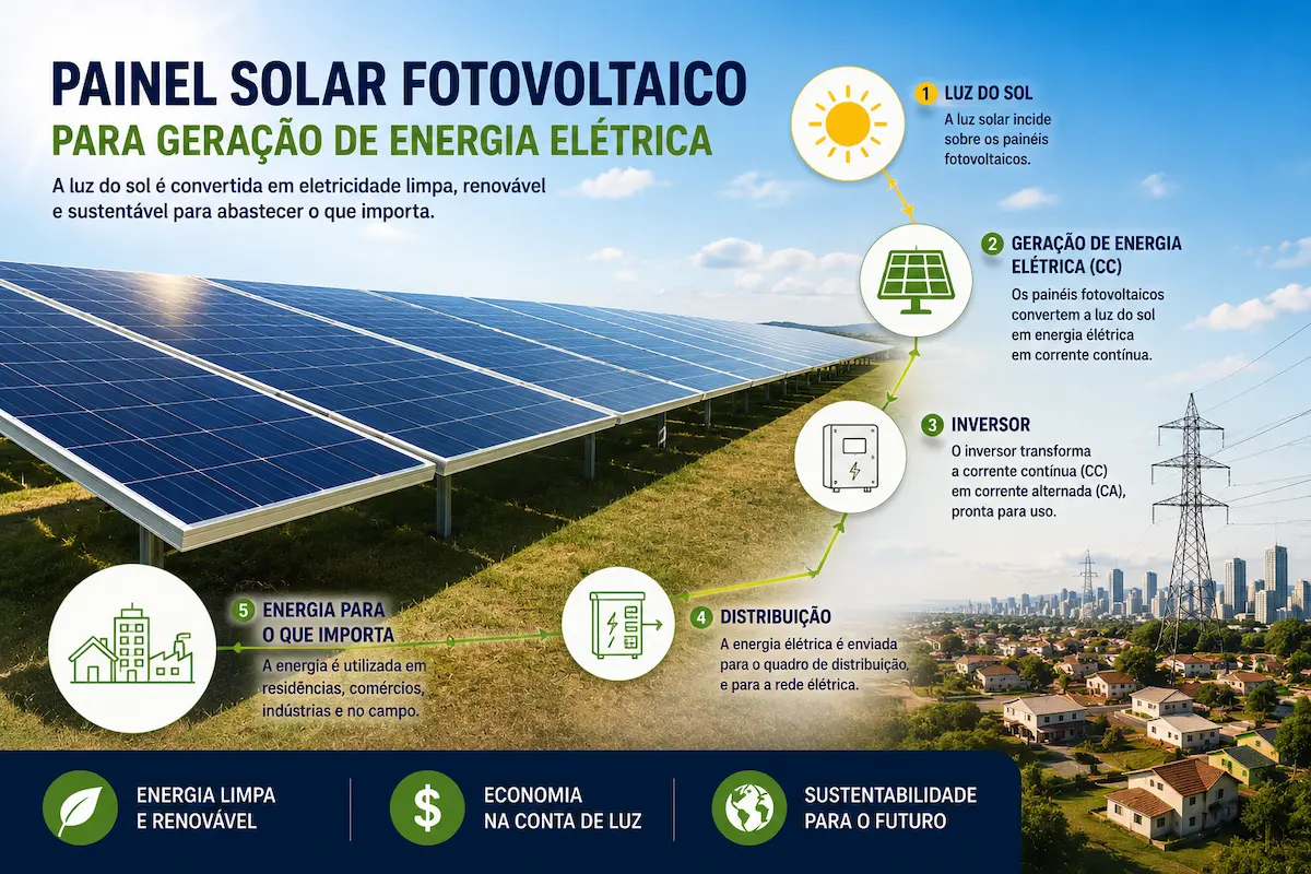 painel solar fotovoltaico para geração de energia elétrica