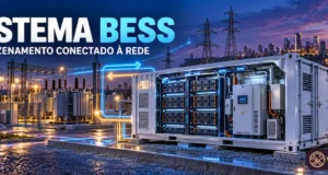 Sistema BESS de armazenamento de energia em baterias conectado à rede elétrica