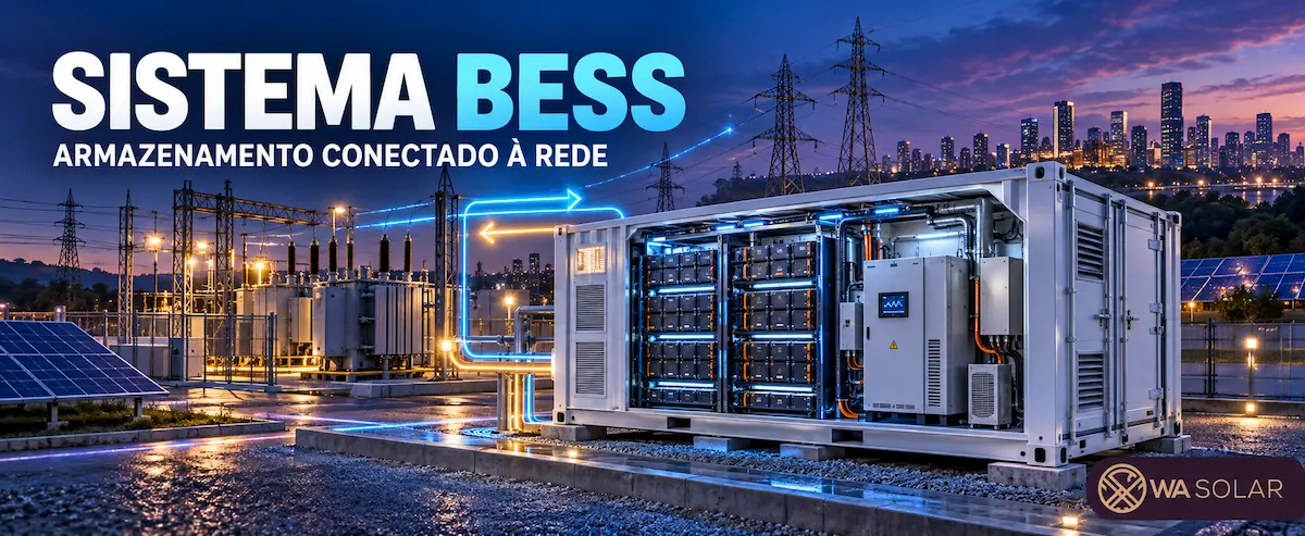Sistema BESS de armazenamento de energia em baterias conectado à rede elétrica
