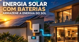 Sistema de energia solar com baterias para armazenar eletricidade produzida pelos painéis fotovoltaicos
