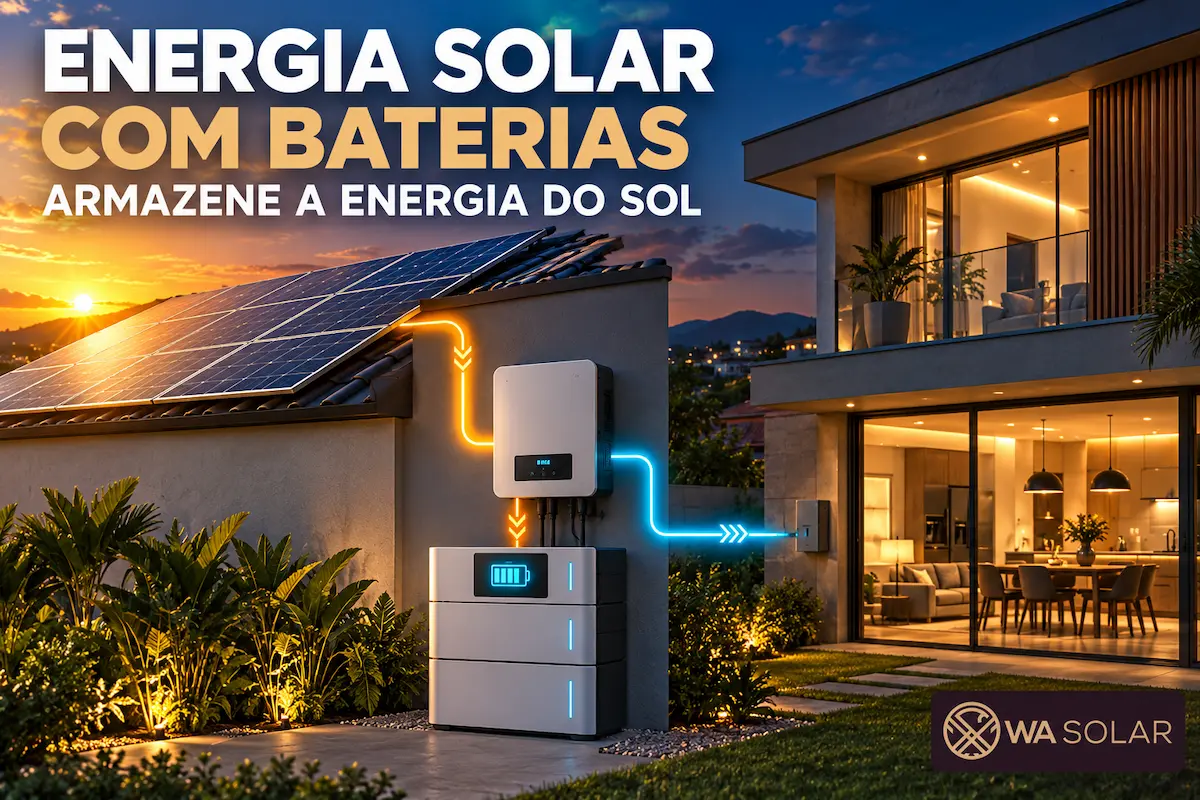 Sistema de energia solar com baterias para armazenar eletricidade produzida pelos painéis fotovoltaicos
